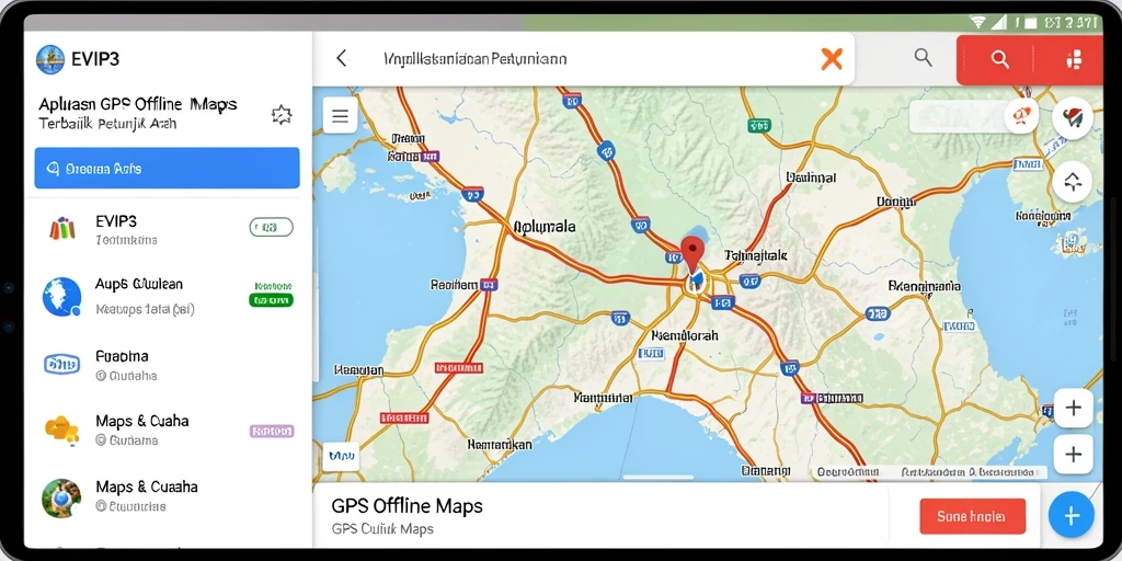 Tampilan antarmuka pengguna yang jelas dari aplikasi GPS Offline Maps EVIP3.